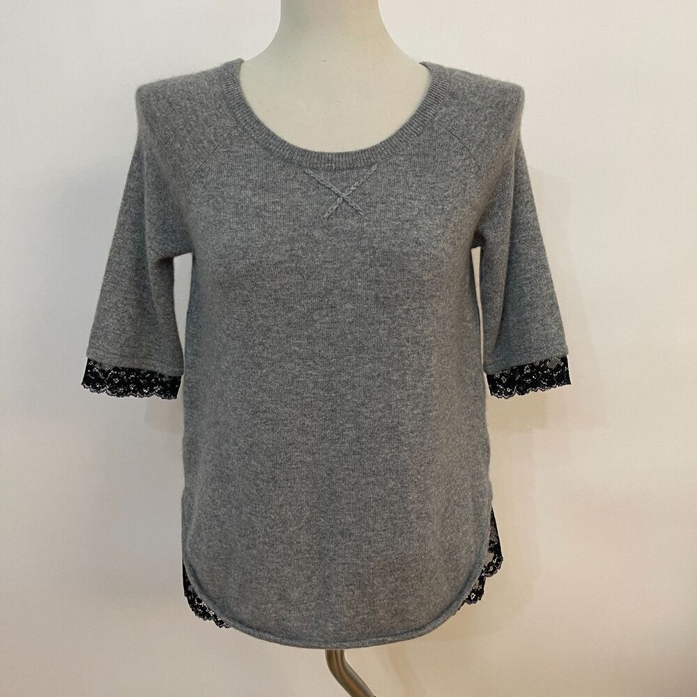 Robert Rodriguez Neiman Marcus‎ Sweater Medium Gray Black Lace 100% Cashmere